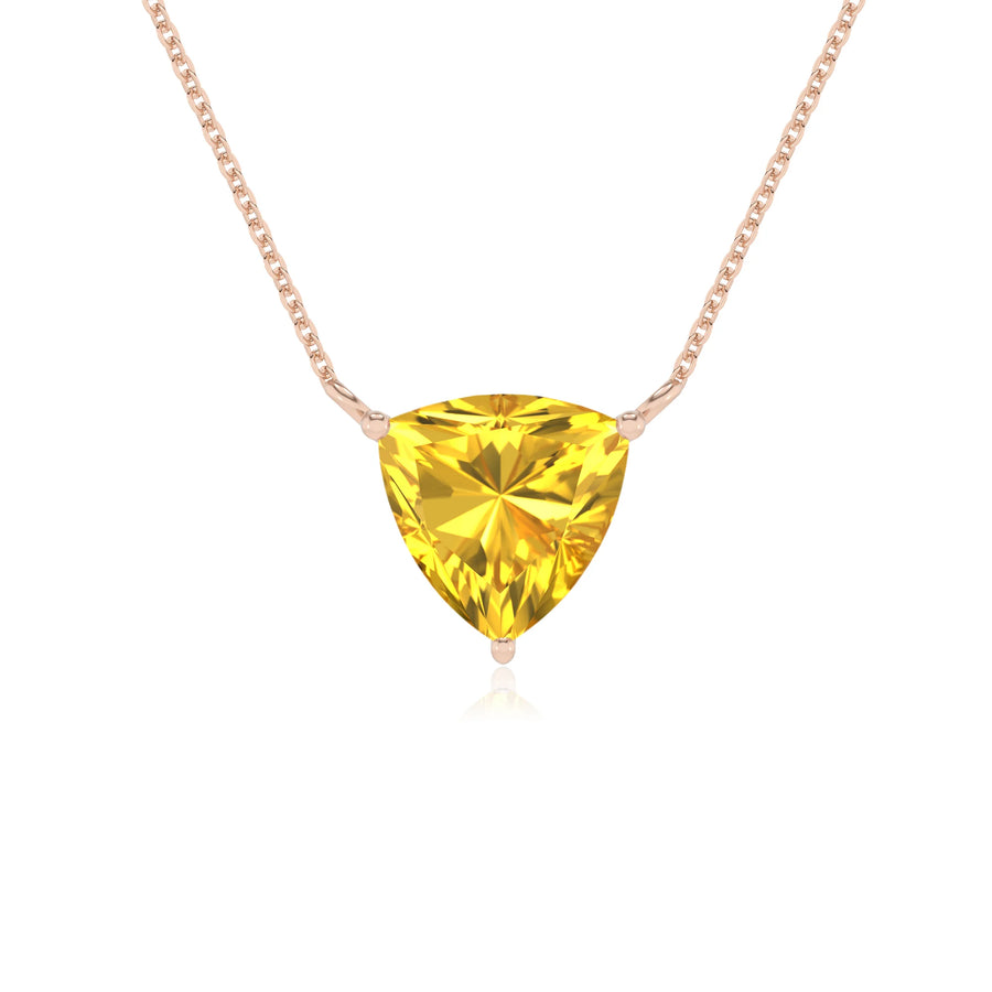 lab grown yellow-sapphire trillion solitaire necklaces in rose gold 