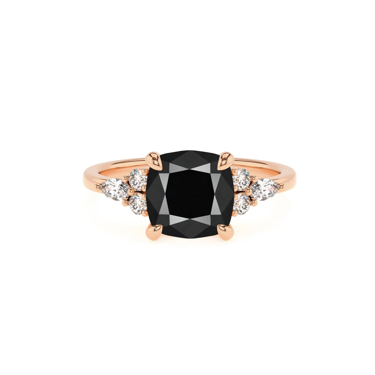 natural black-onyx cushion solitaire rings in rose gold 