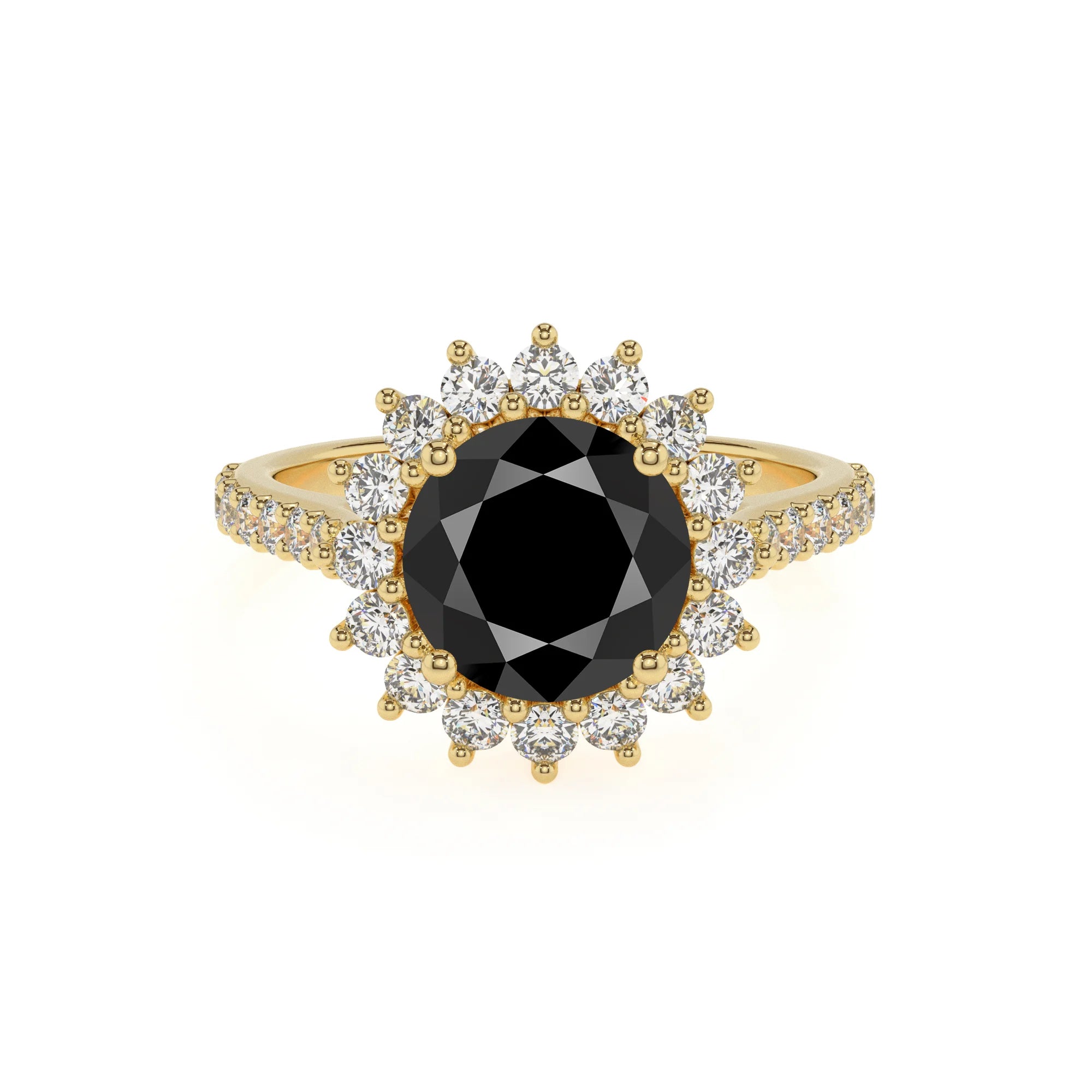 natural black-onyx round solitaire rings in yellow gold 