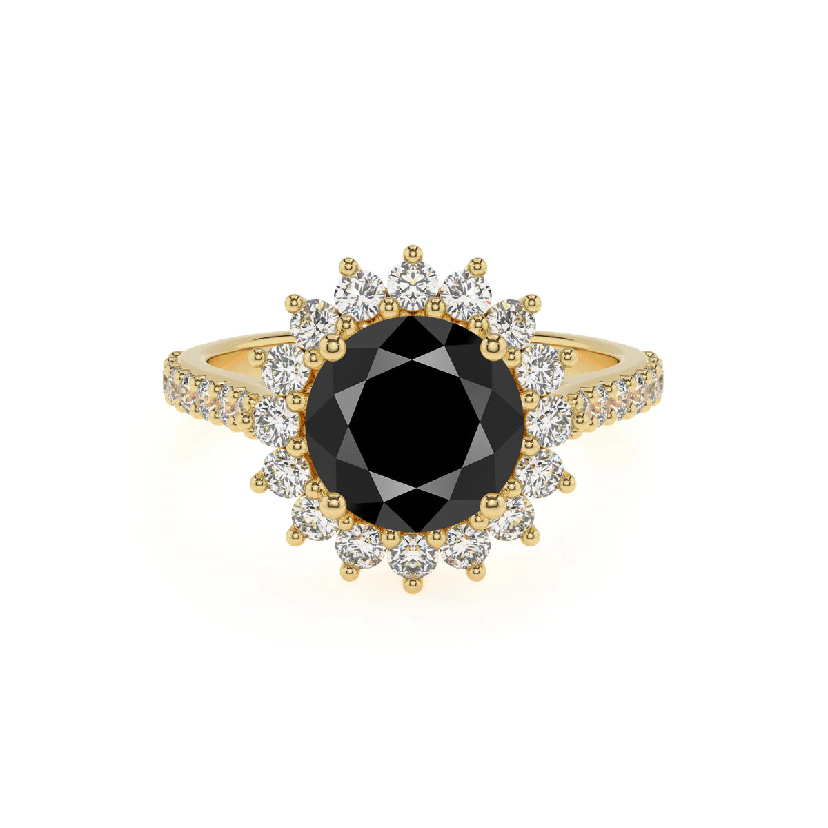 natural black-onyx round solitaire rings in yellow gold 