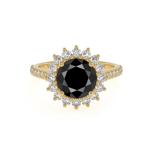 natural black-onyx round solitaire rings in yellow gold 