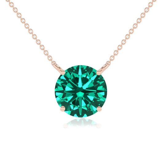 lab grown emerald round solitaire necklaces in rose gold 