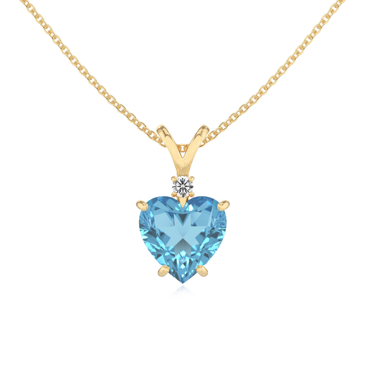 natural swiss-blue-topaz heart solitaire v-bale necklaces in yellow gold 