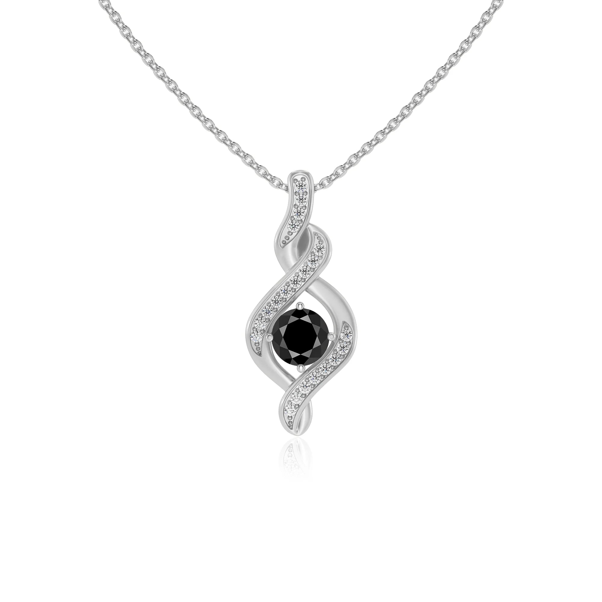 natural black-onyx round solitaire necklaces in platinum 