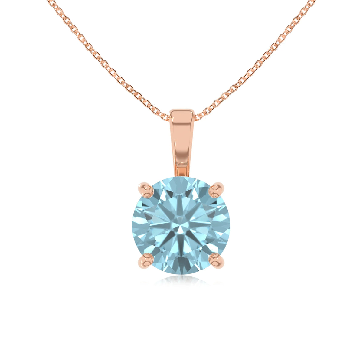 lab grown aquamarine round solitaire necklaces in rose gold 