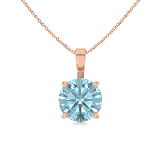lab grown aquamarine round solitaire necklaces in rose gold 