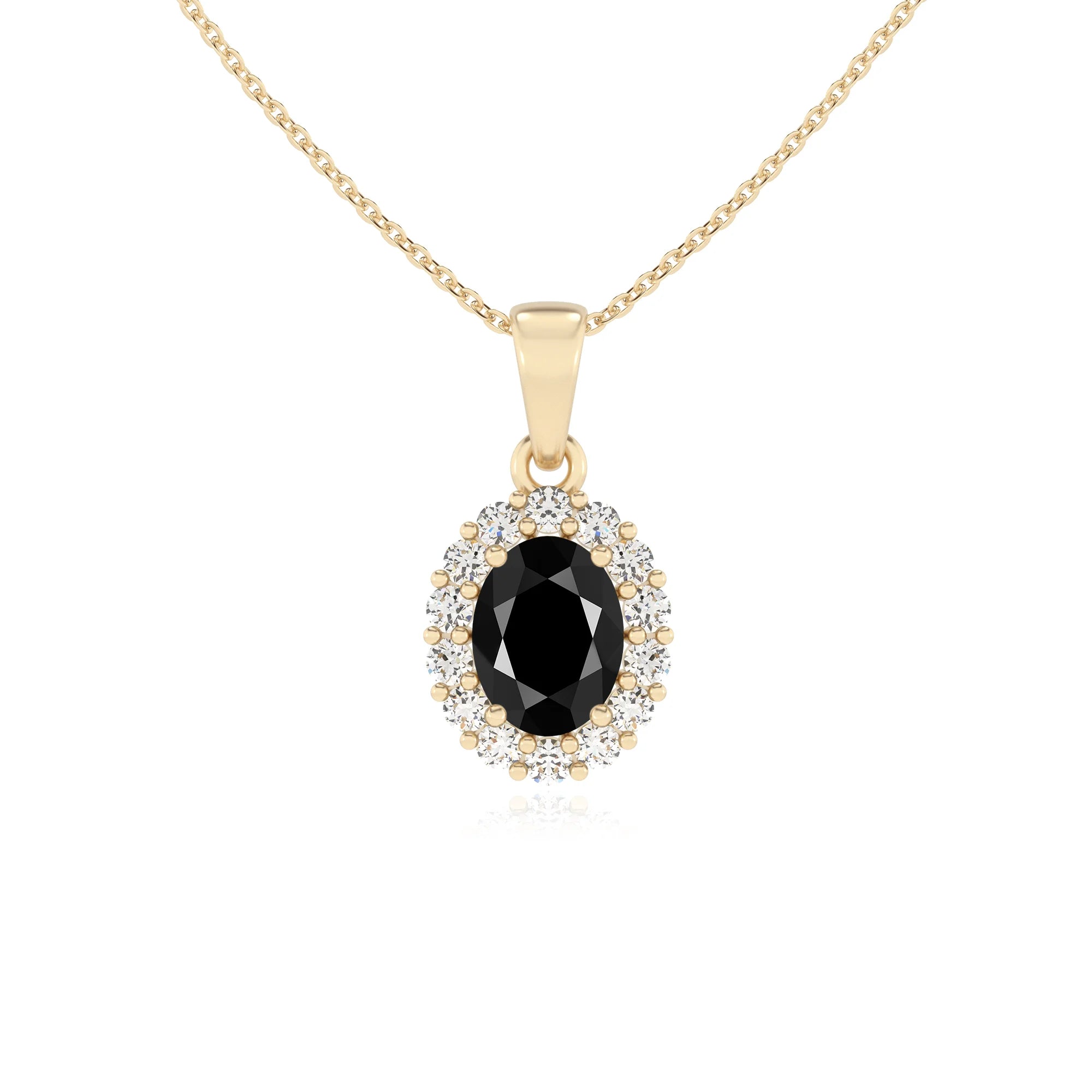 natural black-onyx oval solitaire necklaces in yellow gold 