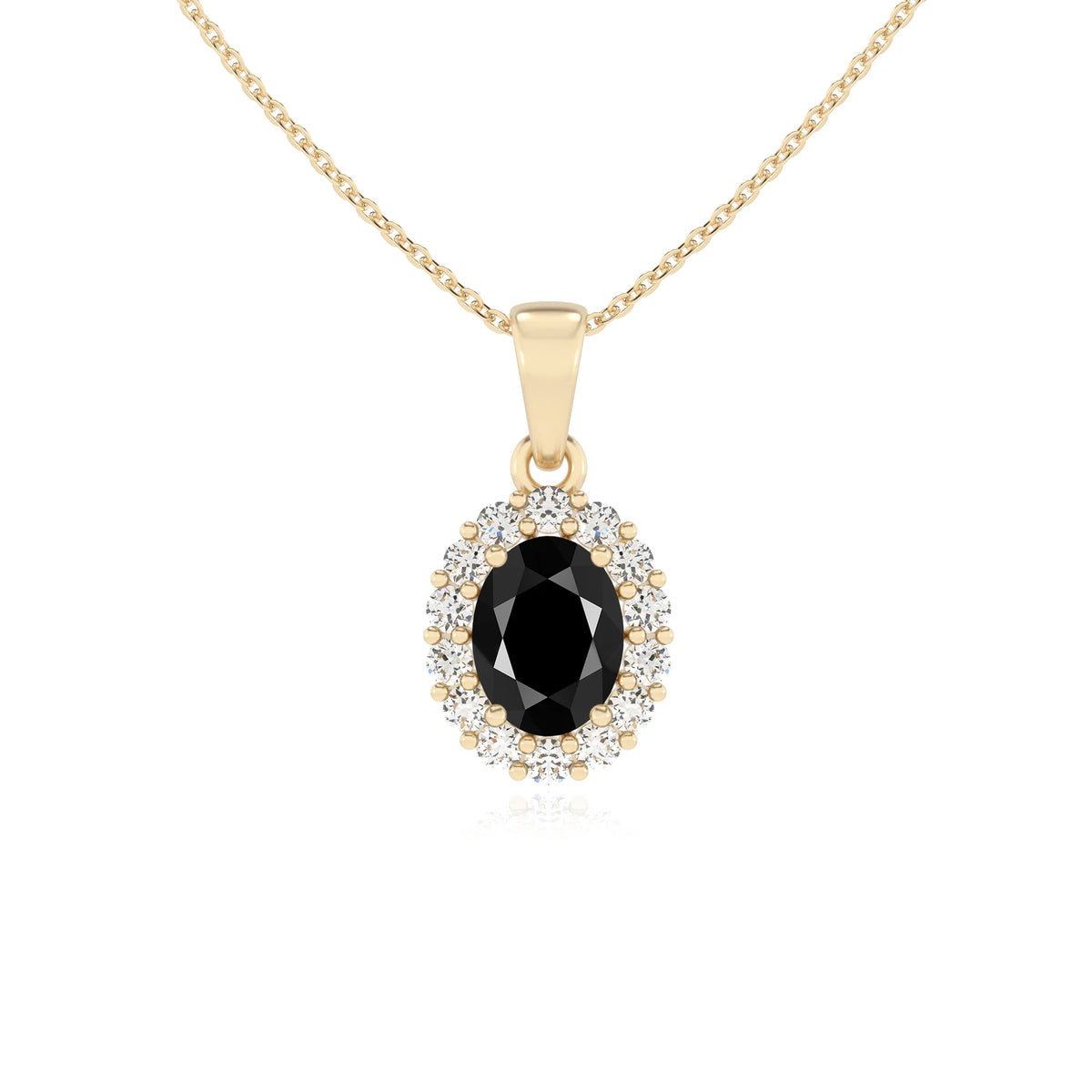 natural black-onyx oval solitaire necklaces in yellow gold 