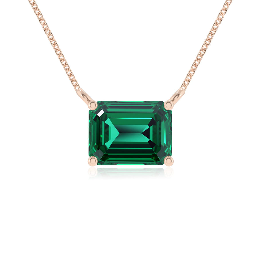 lab grown emerald octogon cut solitaire necklaces in rose gold 