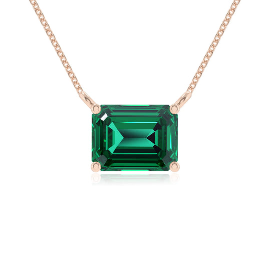 lab grown emerald octogon cut solitaire necklaces in rose gold 