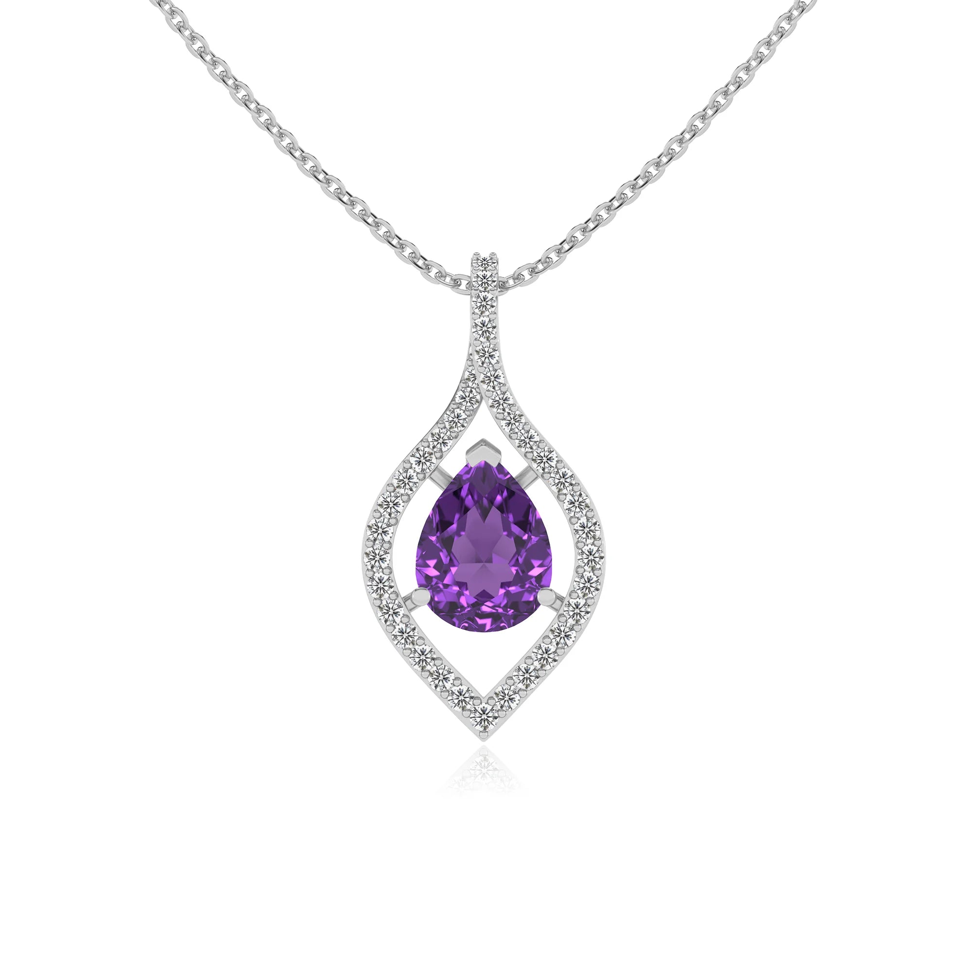 lab grown amethyst pear infinity necklaces in white gold 