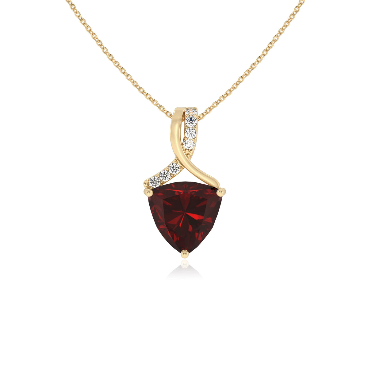 natural garnet trillion solitaire necklaces in yellow gold 