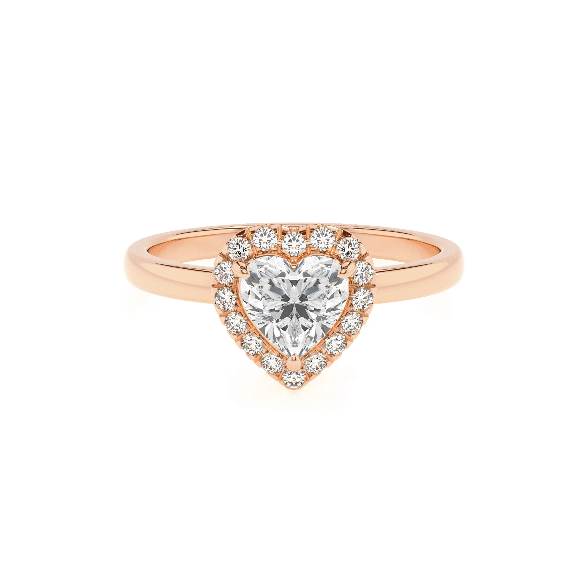 lab grown moissanite heart solitaire rings in rose gold 
