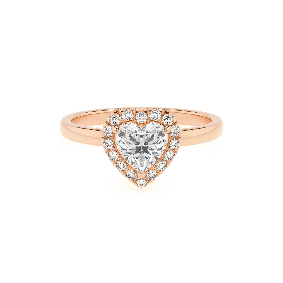 lab grown moissanite heart solitaire rings in rose gold 