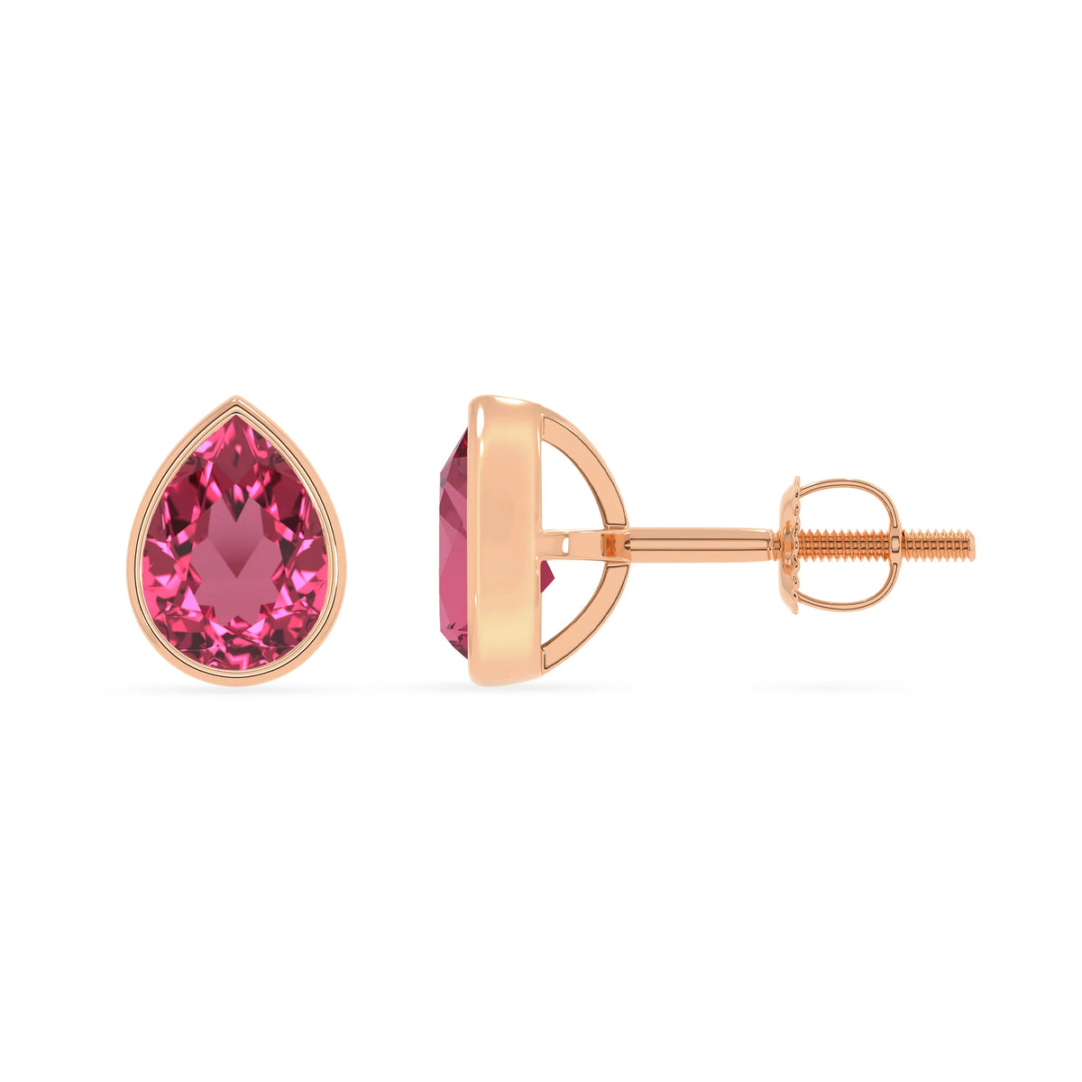 lab grown pink tourmaline pear stud earrings in rose gold 