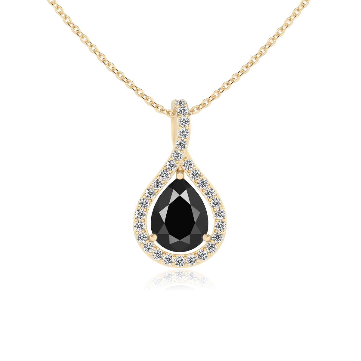 natural black-onyx pear solitaire necklaces in yellow gold 