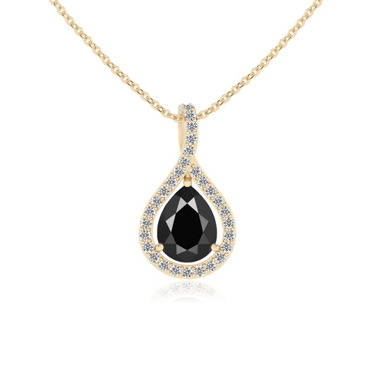 natural black-onyx pear solitaire necklaces in yellow gold 