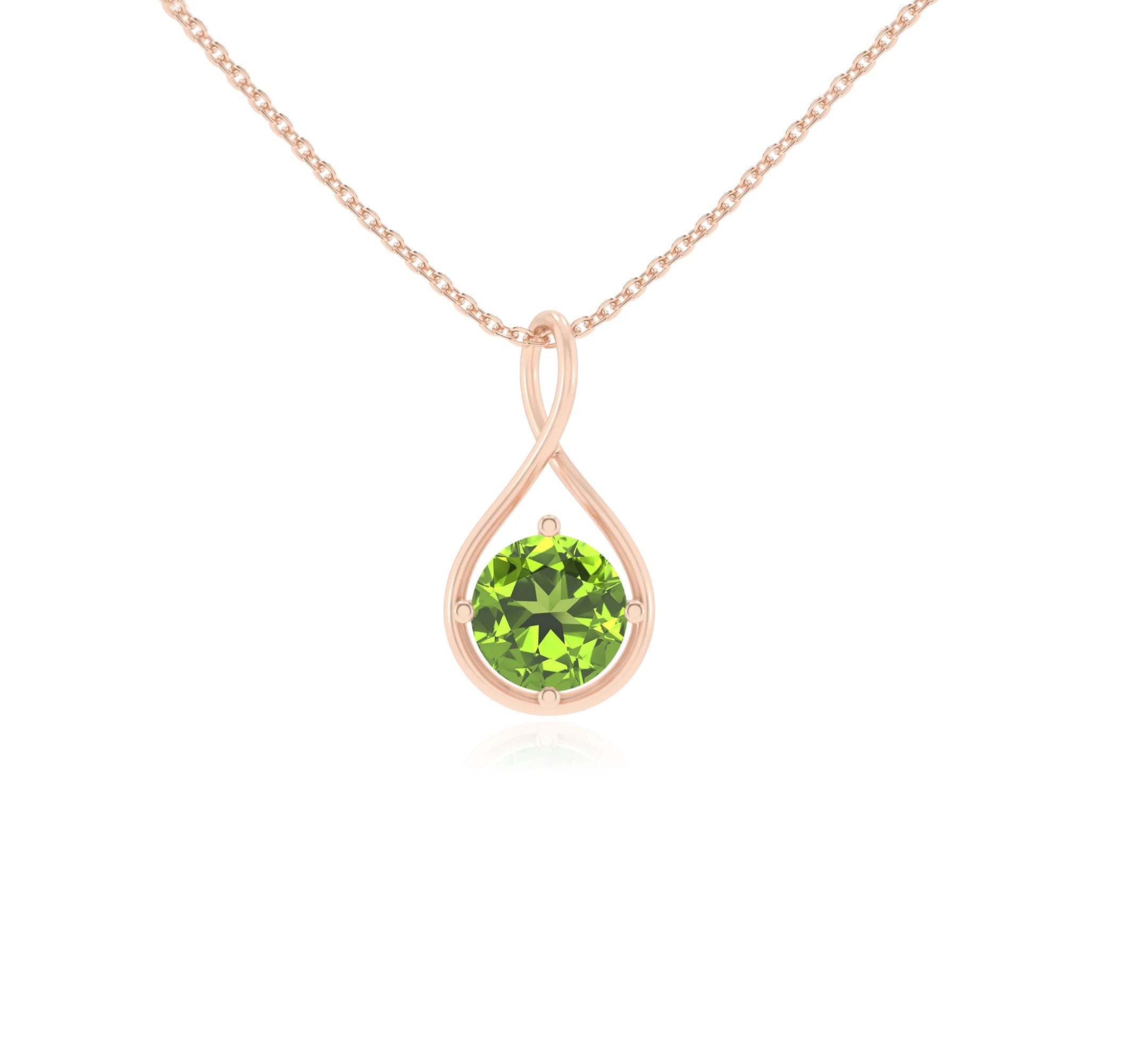 natural peridot round solitaire necklaces in rose gold 
