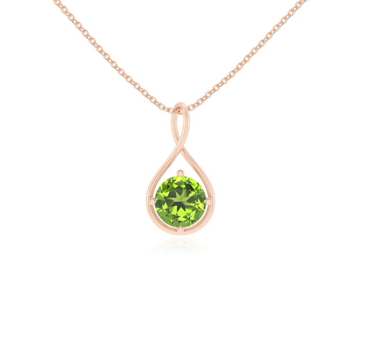 natural peridot round solitaire necklaces in rose gold 