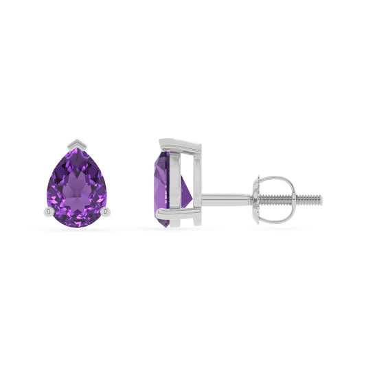 lab grown amethyst pear stud earrings in sterling silver 