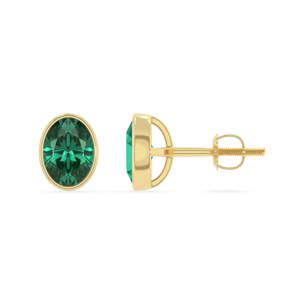 lab grown emerald oval stud earrings in yellow gold 