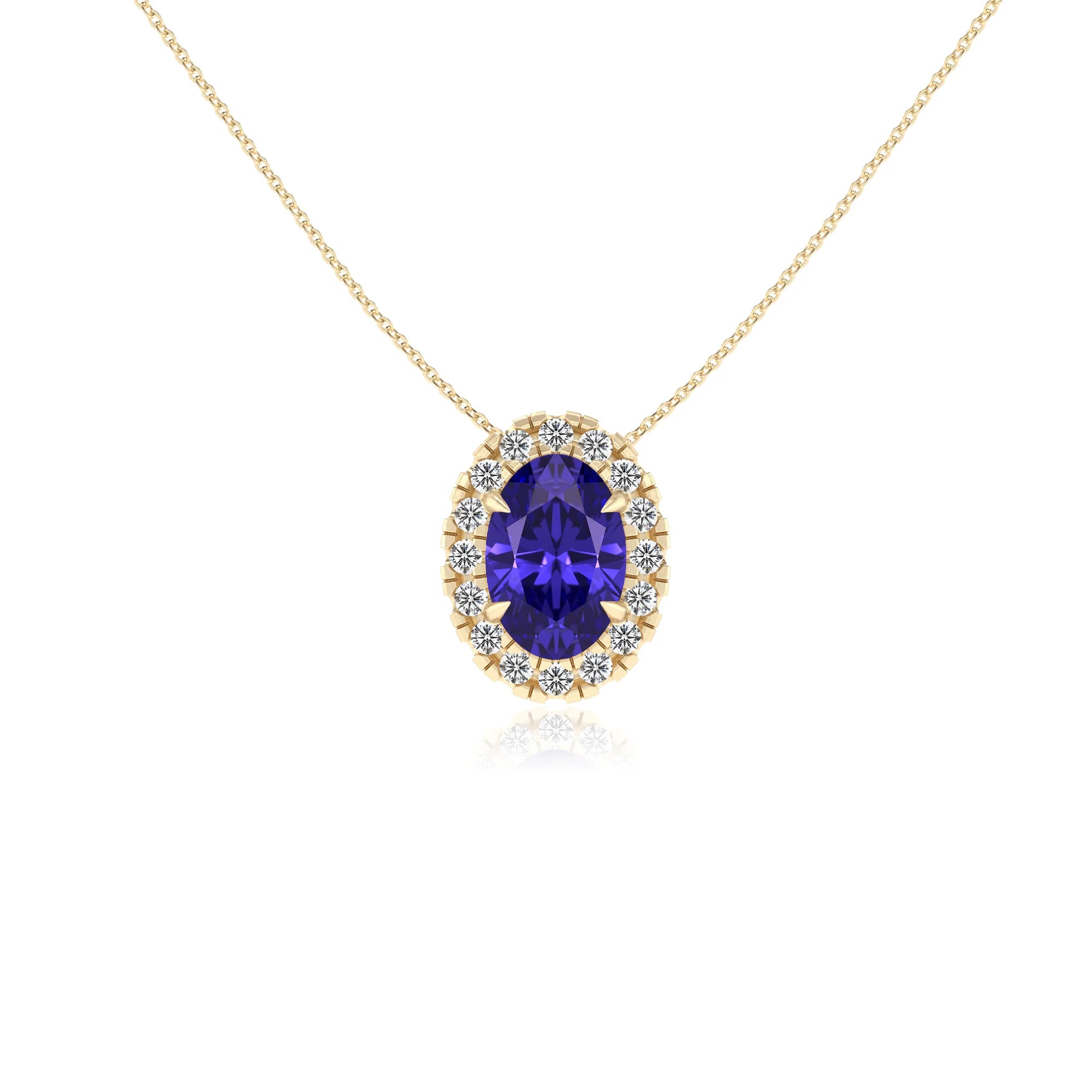 lab grown tanzanite oval solitaire necklaces in yellow gold 