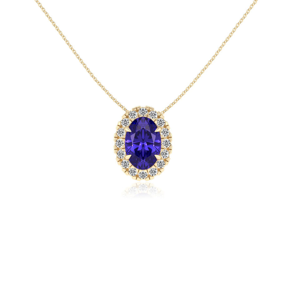 lab grown tanzanite oval solitaire necklaces in yellow gold 