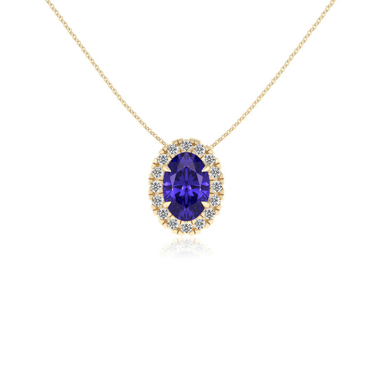lab grown tanzanite oval solitaire necklaces in yellow gold 