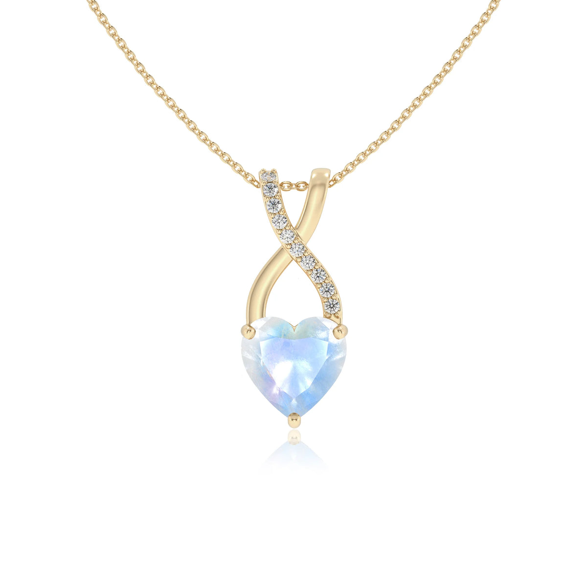 natural rainbow-moonstone heart solitaire necklaces in yellow gold 