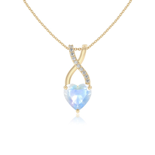 natural rainbow-moonstone heart solitaire necklaces in yellow gold 