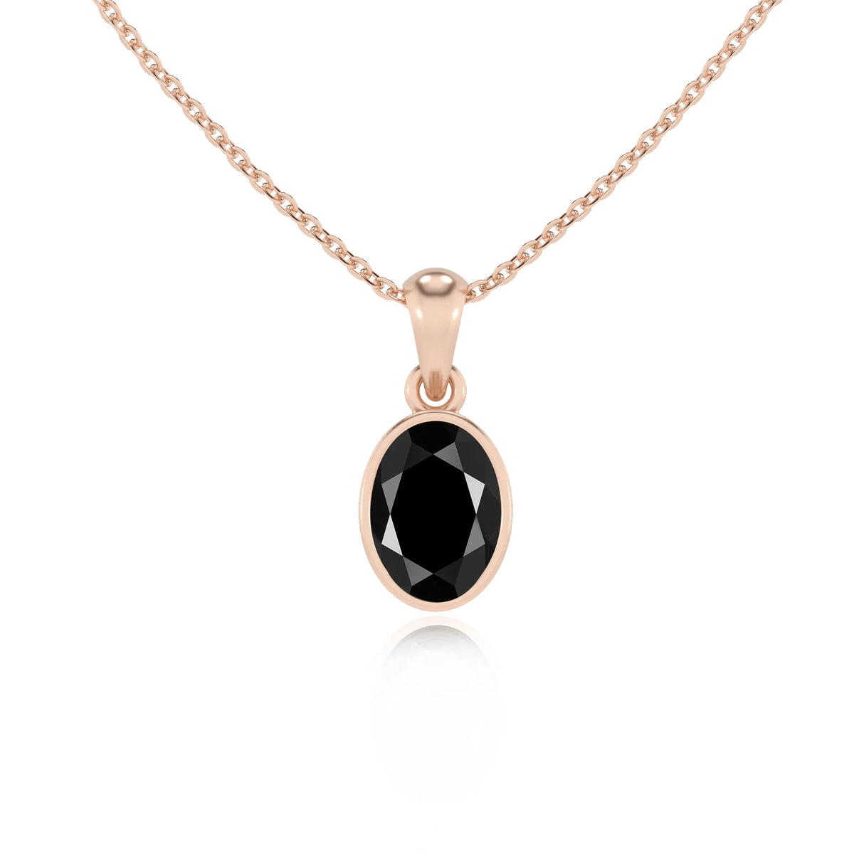 natural black-onyx oval solitaire necklaces in rose gold 