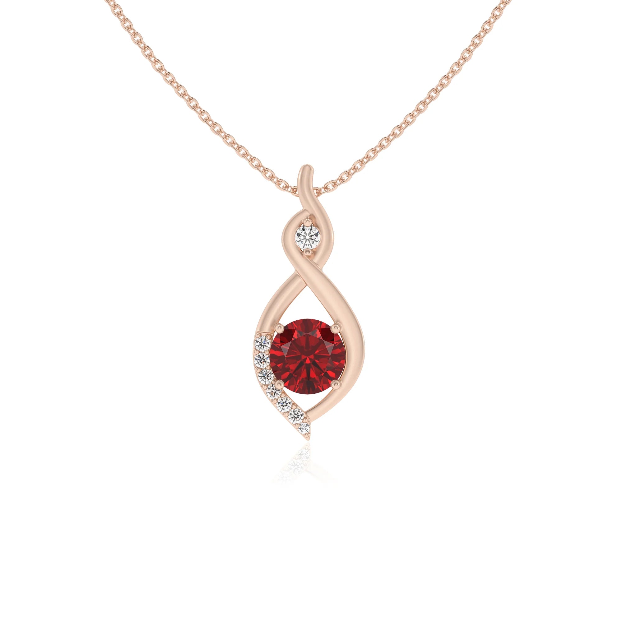 lab grown ruby round solitaire necklaces in rose gold 