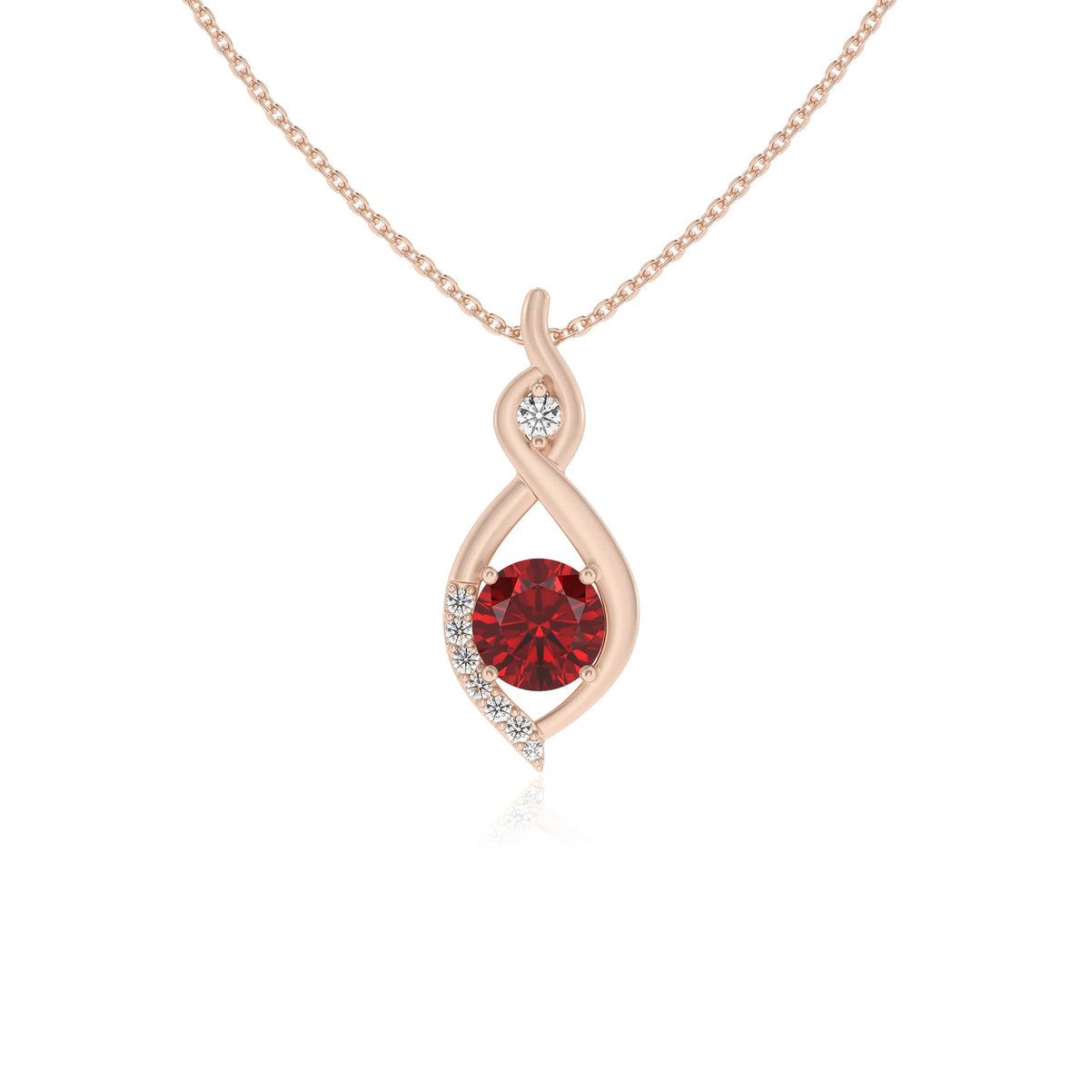 lab grown ruby round solitaire necklaces in rose gold 