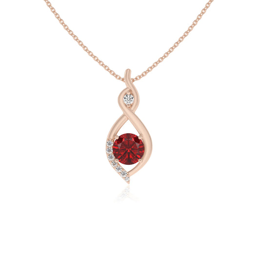lab grown ruby round solitaire necklaces in rose gold 