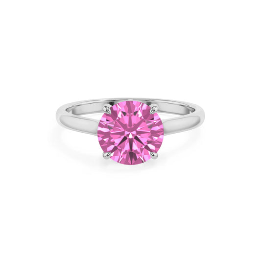 lab grown pink-sapphire round solitaire rings in sterling silver 