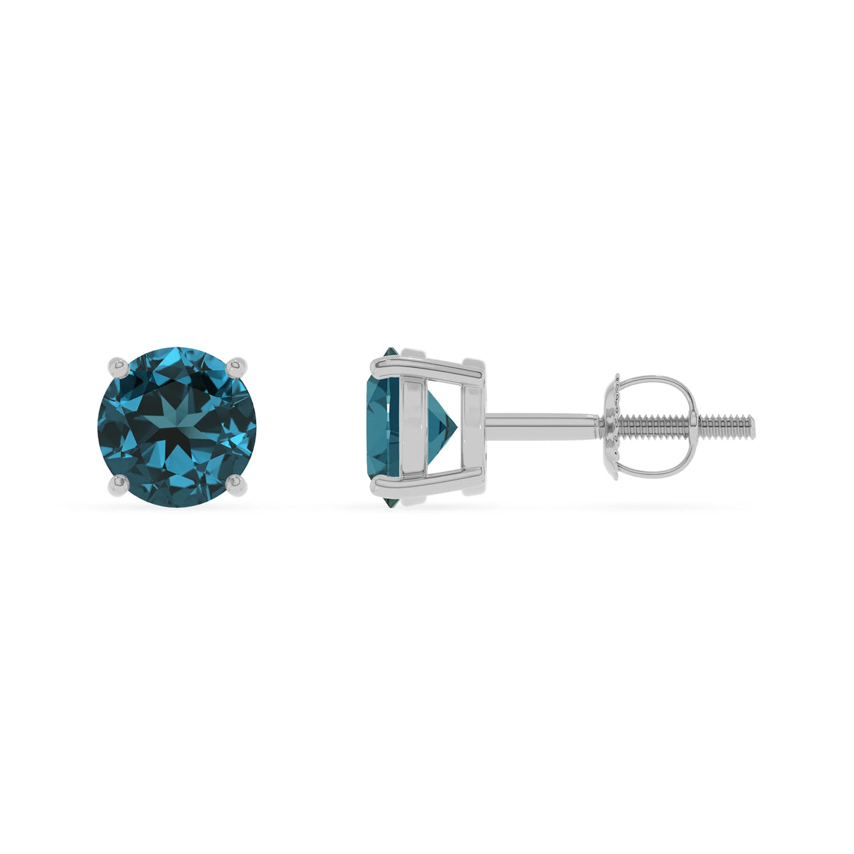 natural london blue topaz round stud earrings in sterling silver 