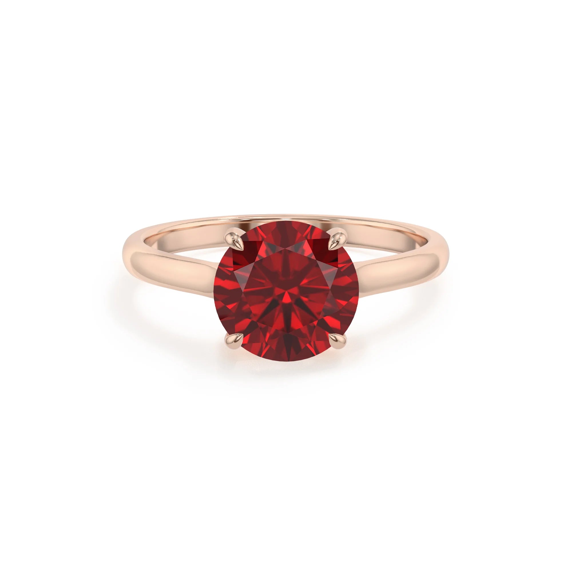lab grown ruby round solitaire rings in rose gold 
