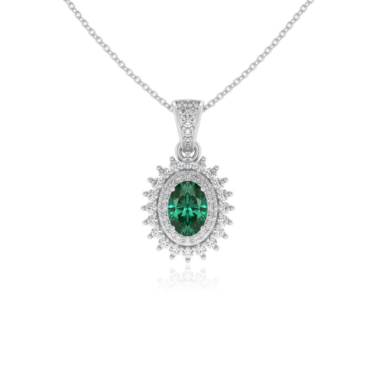 lab grown emerald oval halo necklaces in platinum 