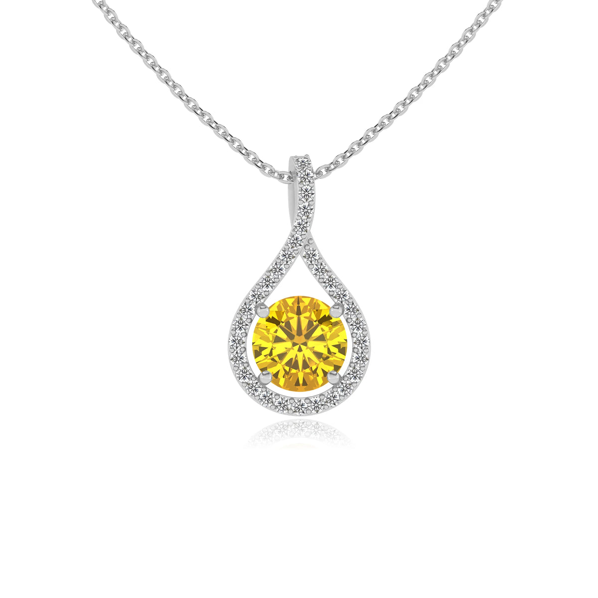 lab grown yellow-sapphire round solitaire necklaces in sterling silver 