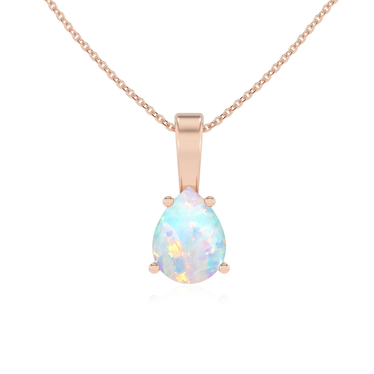 lab grown opal pear solitaire necklaces in rose gold 