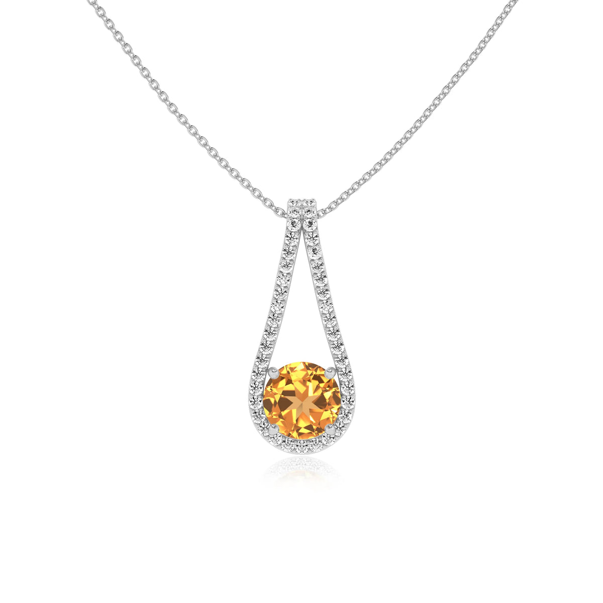 lab grown citrine round solitaire v-bale necklaces in sterling silver 