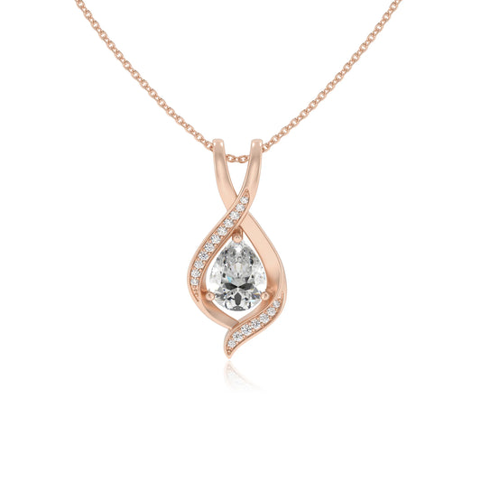 lab grown moissanite pear solitaire necklaces in rose gold 