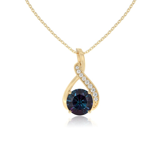 lab grown alexandrite round solitaire necklaces in yellow gold 