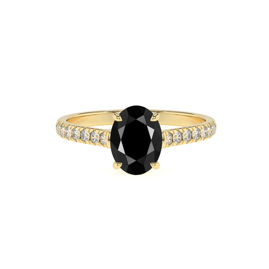 natural black-onyx oval half eternity solitaire engagement rings in yellow gold 