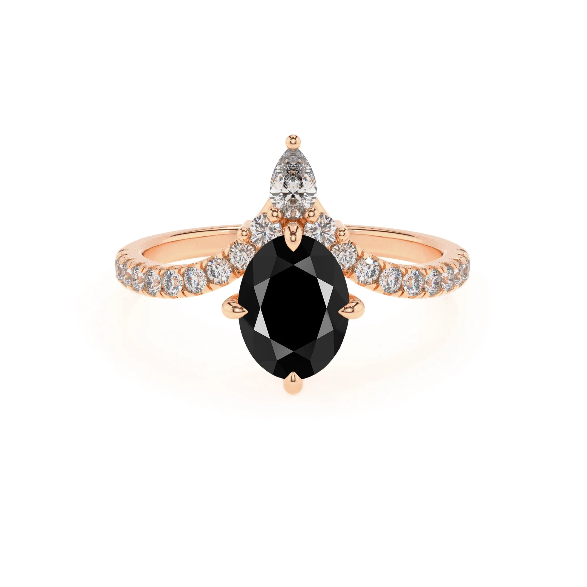 natural black-onyx oval solitaire rings in rose gold 