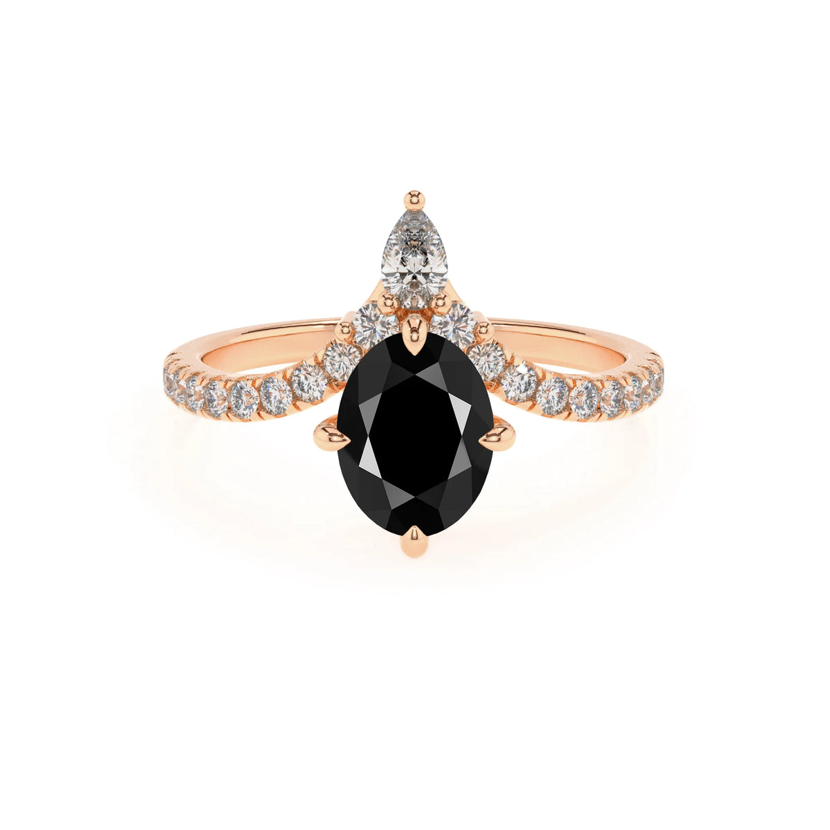 natural black-onyx oval solitaire rings in rose gold 