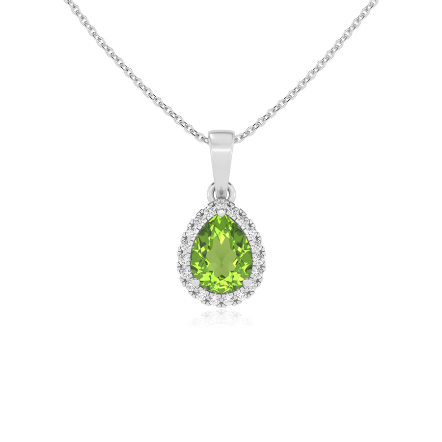 natural peridot pear solitaire necklaces in platinum 