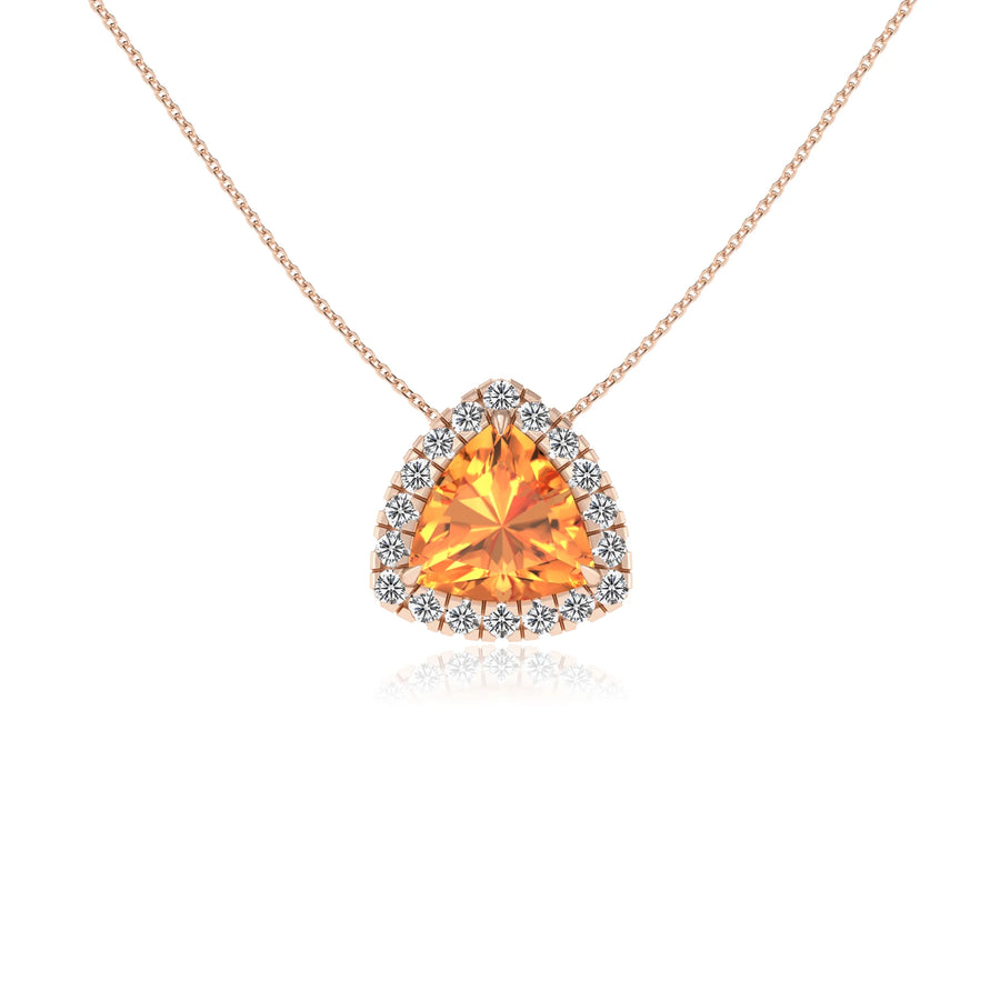 lab grown citrine trillion solitaire necklaces in rose gold 