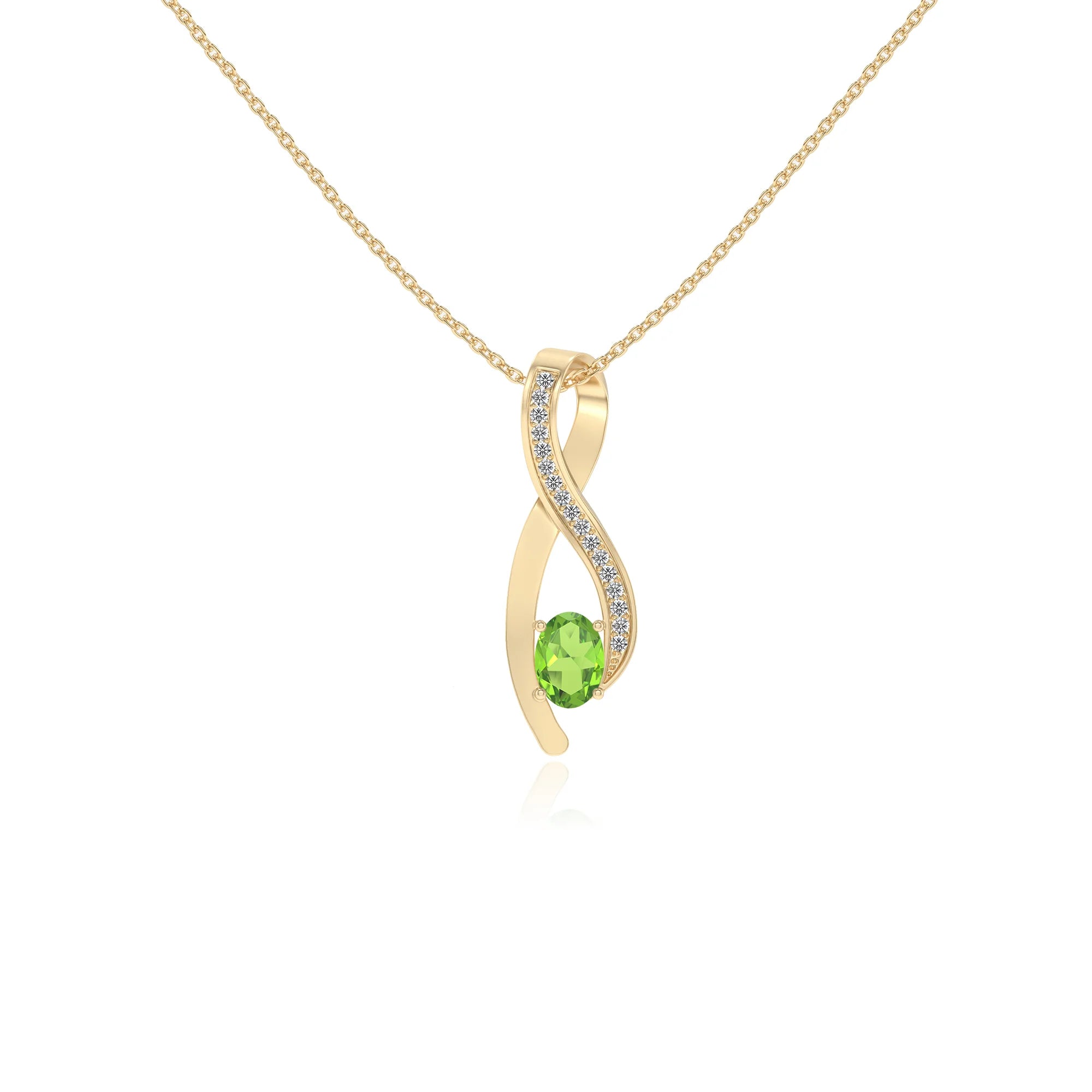 natural peridot oval solitaire necklaces in yellow gold 