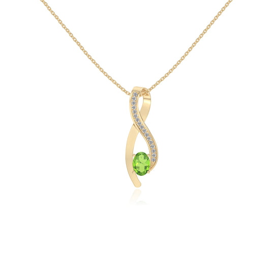 natural peridot oval solitaire necklaces in yellow gold 